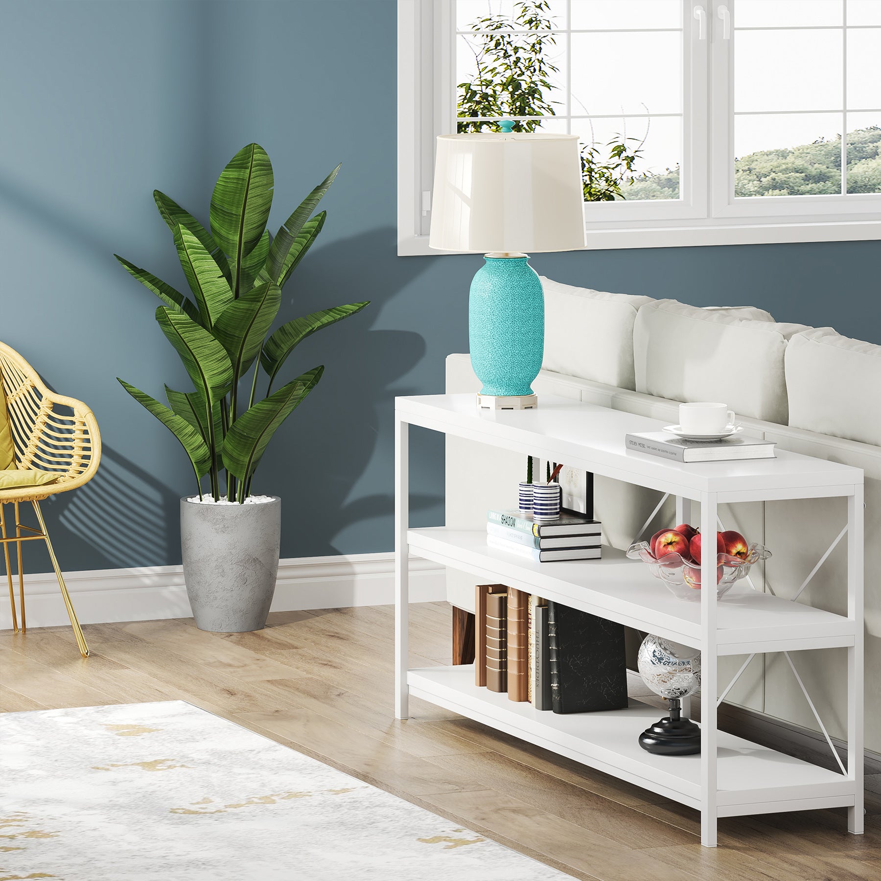 55" Console Sofa Table with 3 Tier Storage Shelves